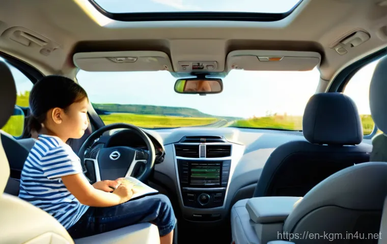 쌍용 토레스의 장거리 주행 성능 - **Prompt:** A cozy and spacious interior shot of a SsangYong Torres SUV on a scenic highway. In the ...