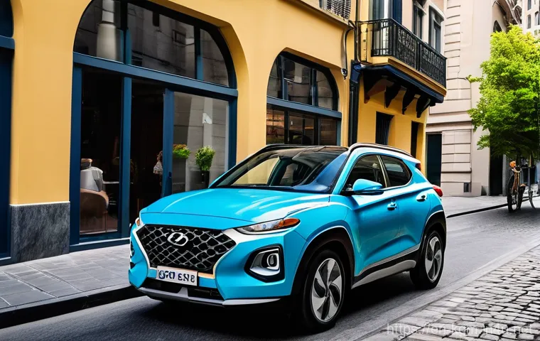 쌍용 코란도와 현대 캐스퍼 비교 - **Urban Agility: The Hyundai Casper's City Charm**
A vibrant, eye-level street photography shot ...