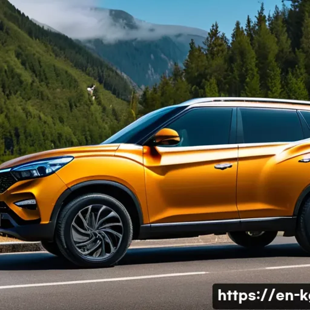 쌍용 토레스의 고객 충성도 - A bold and rugged SsangYong Torres SUV parked on a scenic mountain road during golden hour, showcasi...